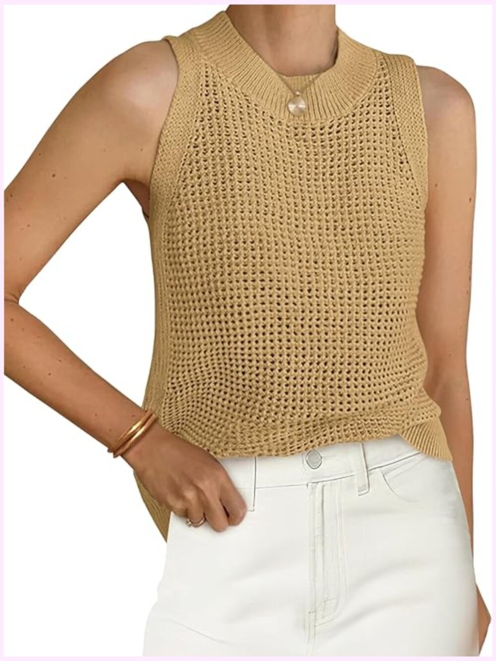 Crochet Tank Top Sleeveless Hollow Out Knit Sweater Vest Top